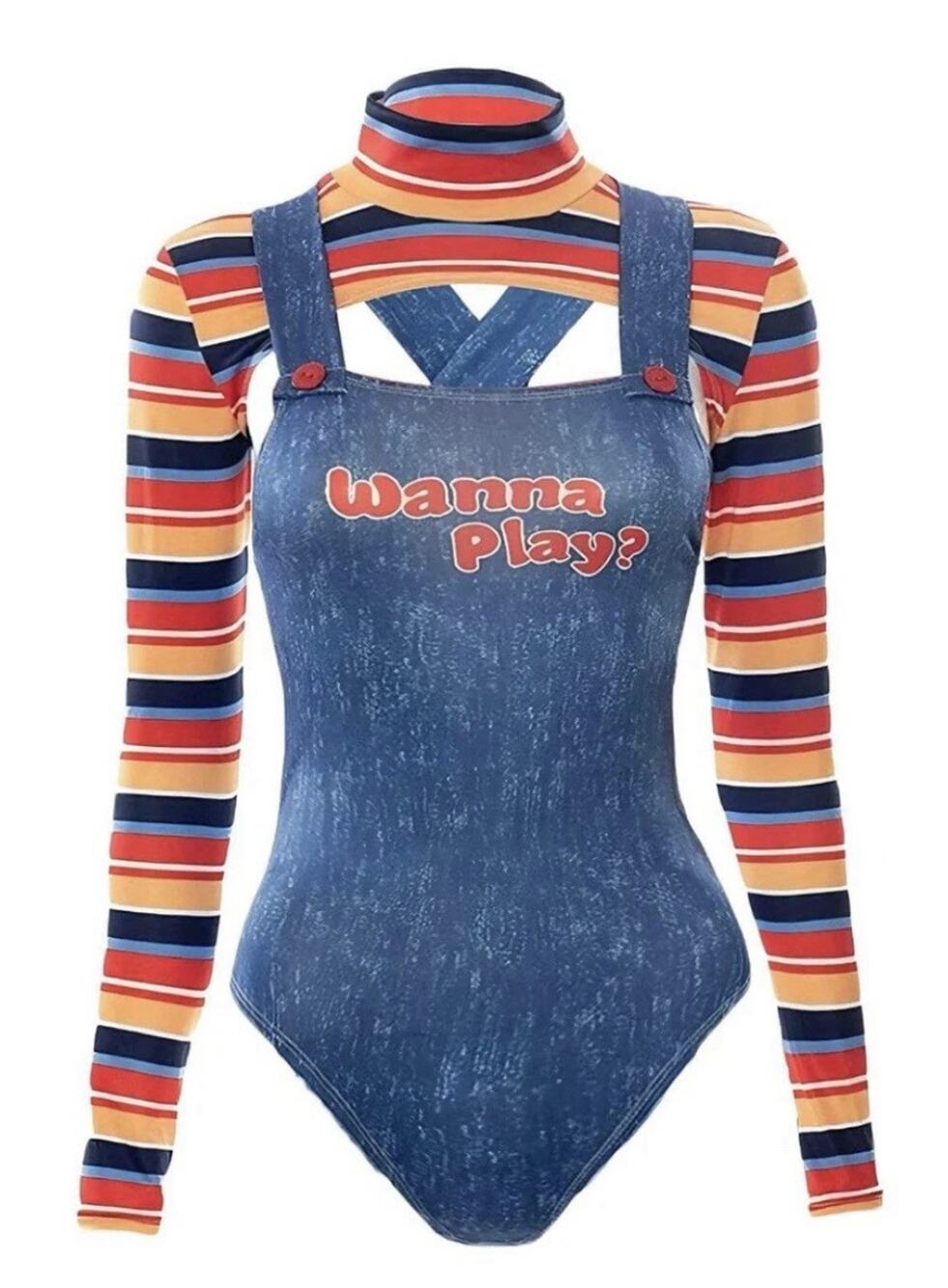 Sexy Wanna Play Women Bodysuit Chucky Doll Costume Size Large Halloween